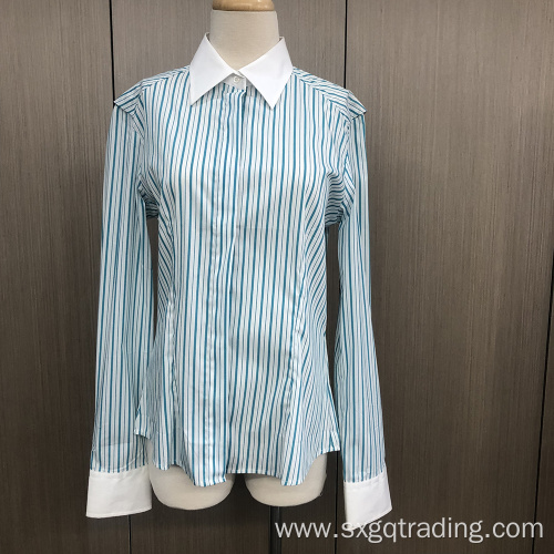 Female yarn dyed stripe spandex long sleeve shirt